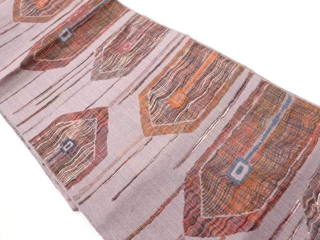 JAPANESE NAGOYA OBI / TSUMUGI / MAWATA TSUMUGI / WOVEN GEOMETRIC